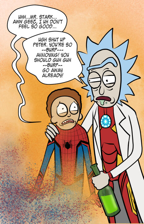 Rick and Morty Iron Man and Spider-man mash up
